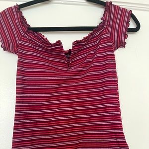 Multi striped off shoulder Aeropastal shirt